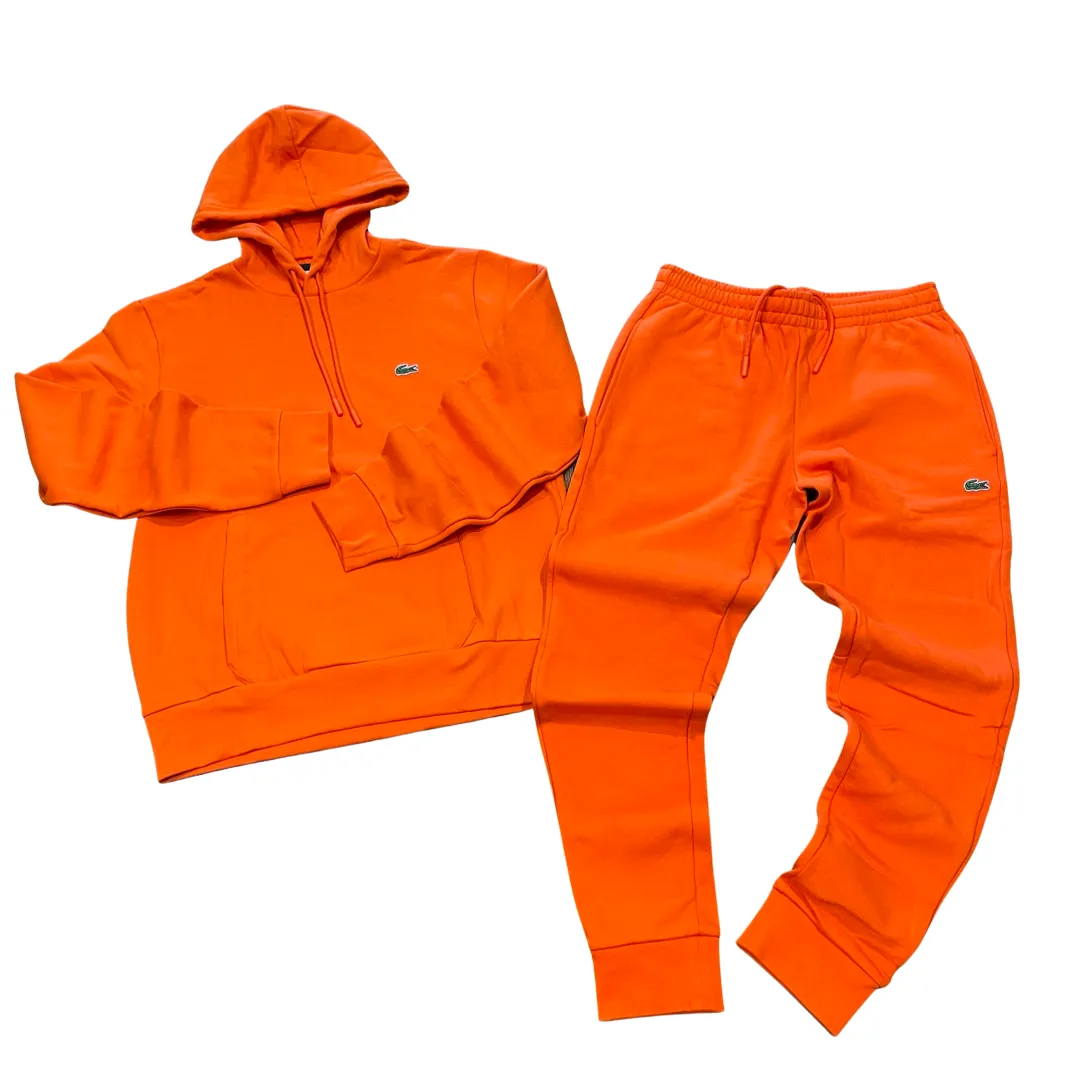 LACOSTE REGULAR FIT SPORT OVERHEAD SWEATSUIT HOODED FLEECE SWEATSHIRT -Men’s-ORANGE SJI