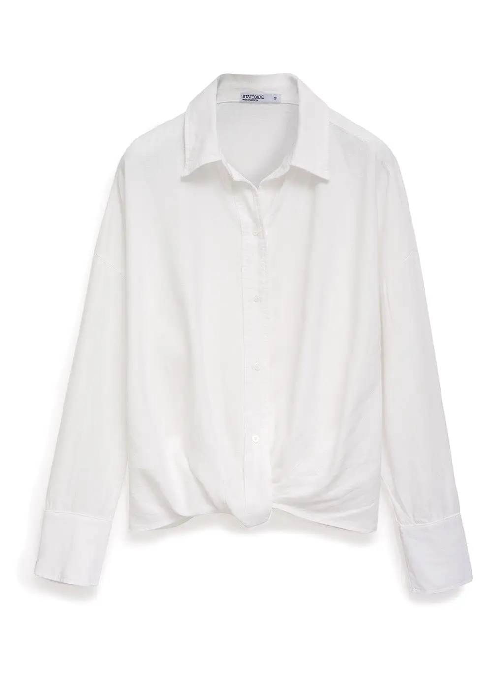 Linen Long Sleeve Front Twist Shirt in White