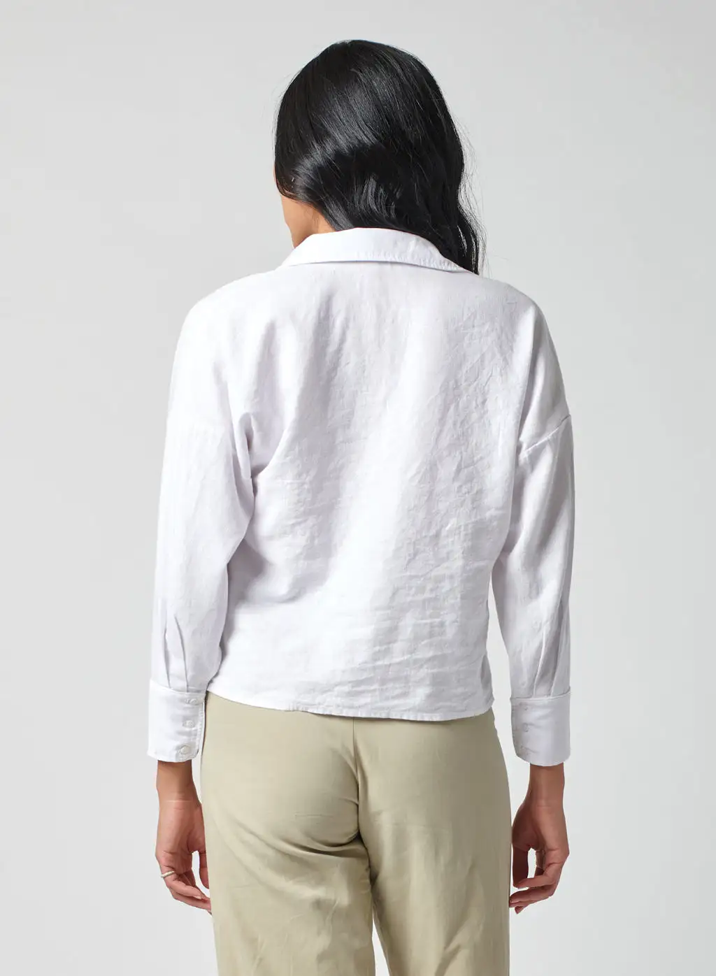 Linen Long Sleeve Front Twist Shirt in White