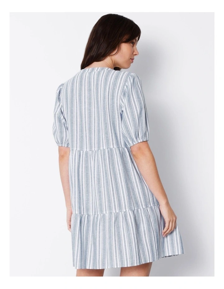 Linen Smock Dress in Blue Stripe