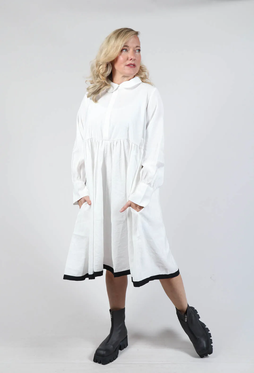 Longsleeve Smock Shirt Dress in White