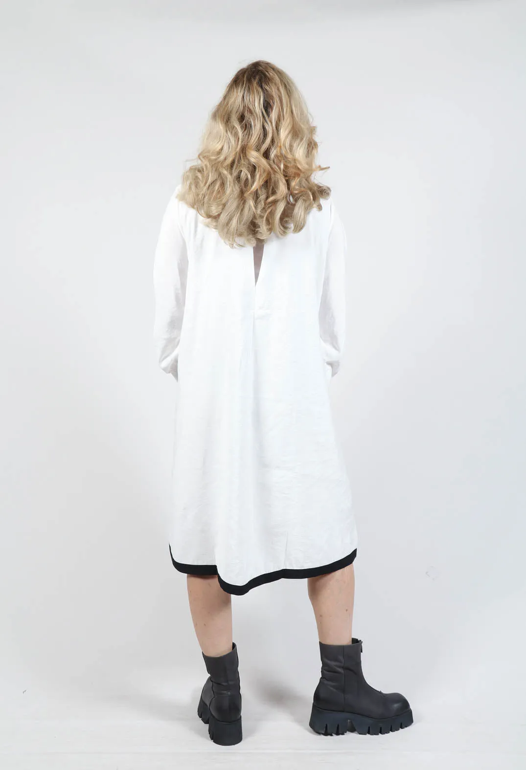 Longsleeve Smock Shirt Dress in White