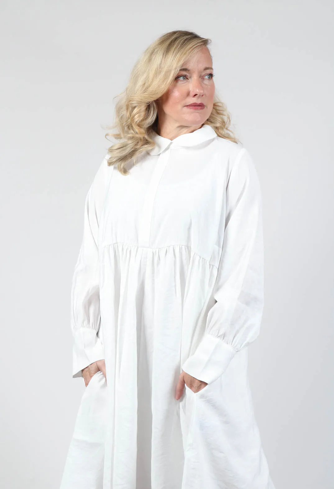 Longsleeve Smock Shirt Dress in White