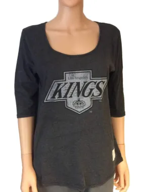 Los Angeles Kings Retro Brand Women Gray 3/4 Sleeve Boyfriend T-Shirt