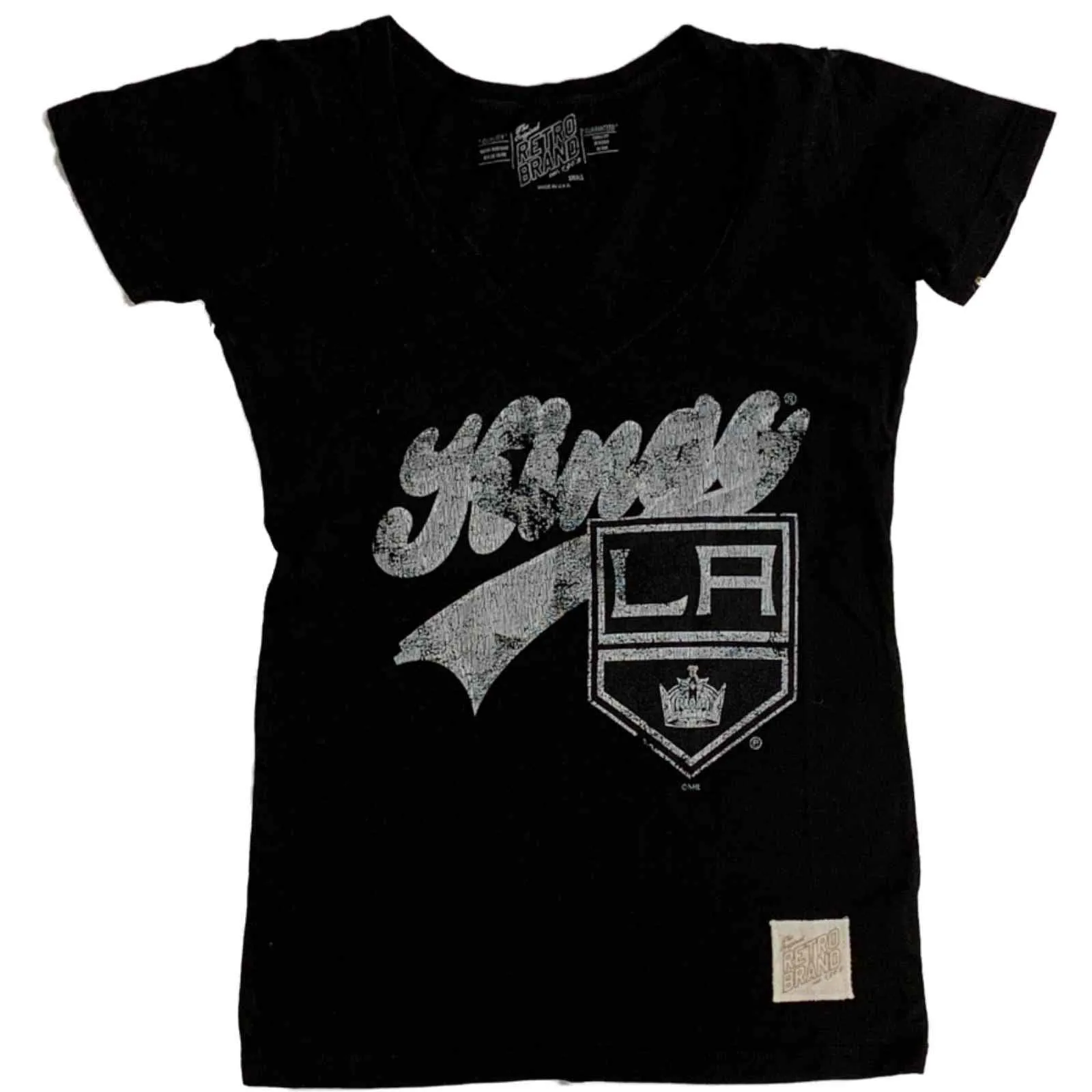 Los Angeles LA Kings Retro Brand WOMEN Black Soft Cotton V-Neck T-Shirt