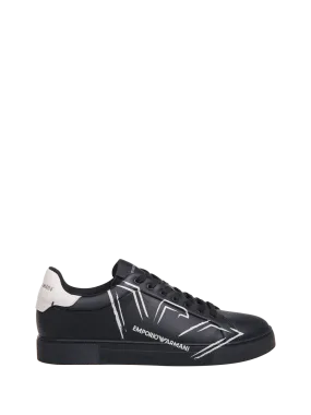 MEN EMPORIO ARMANI BLACK BOVINE LEATHER SNEAKER