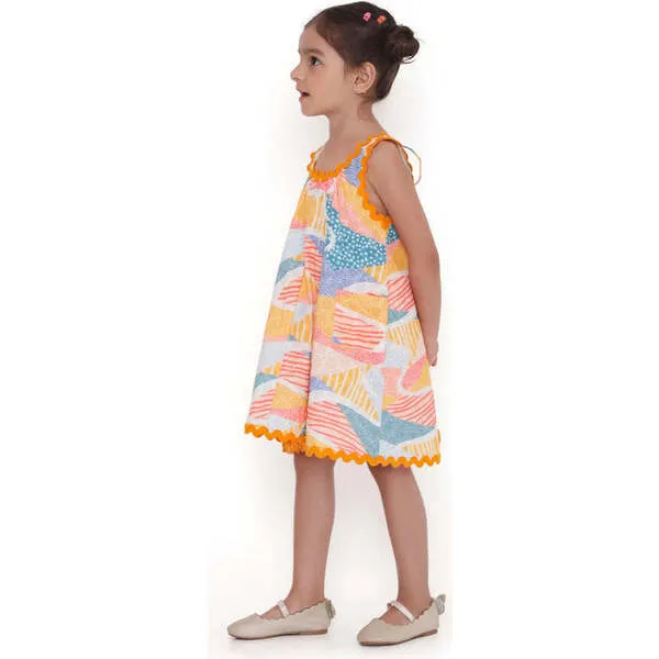 Miko Lolo Whimsy Hills Printed Cotton Flare Dress with Schiffli Embroidery, Multicolour