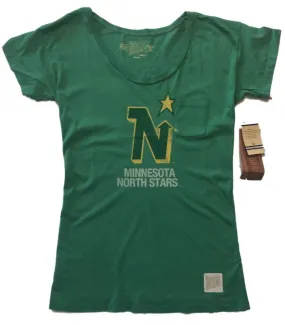 Minnesota North Stars Retro Brand WOMEN Green Pocketed Short Sleeve T-Shirt