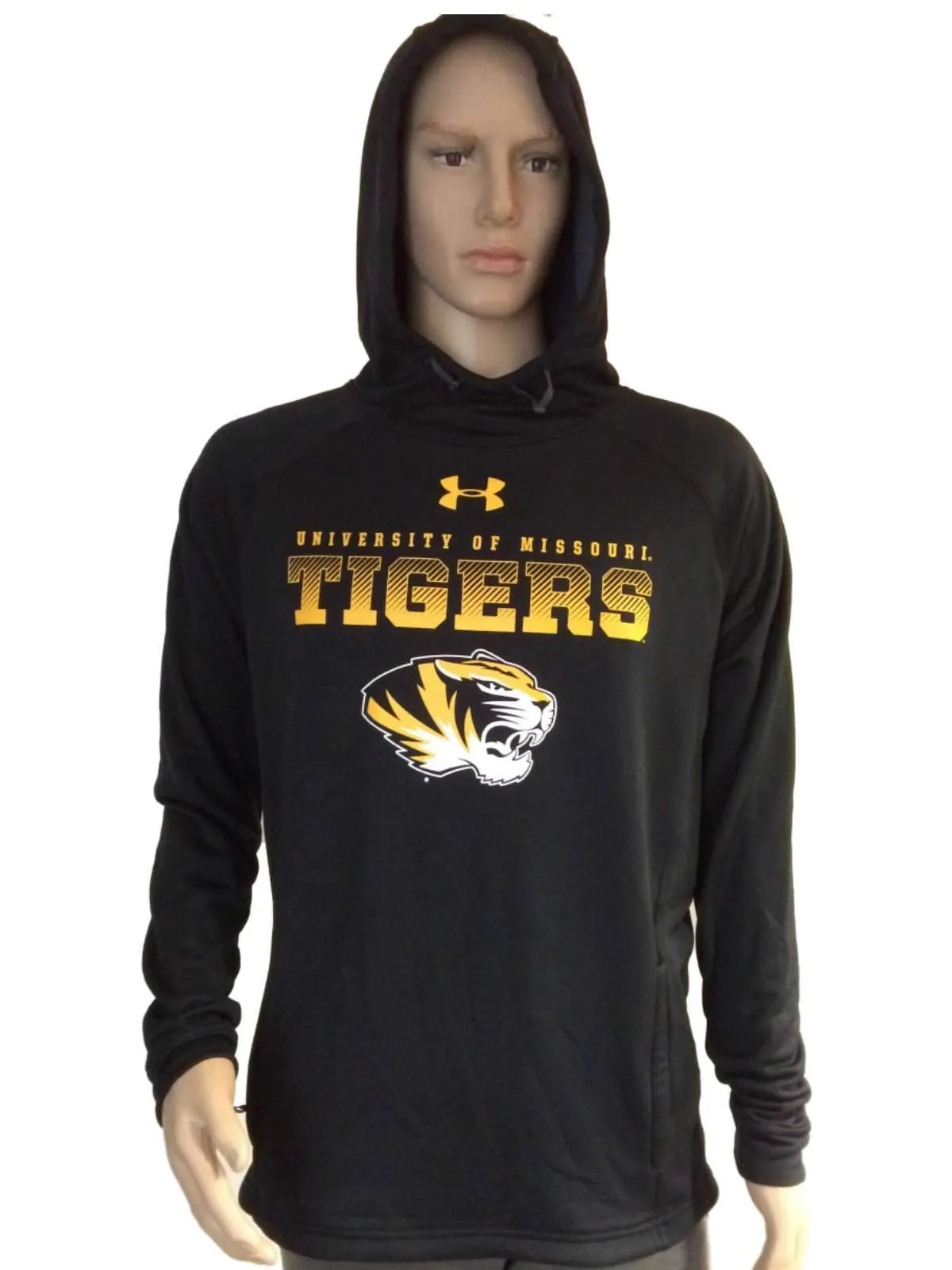 Missouri Tigers Under Armour Coldgear Black Hoodie Sweatshirt Zip Pocket (L)