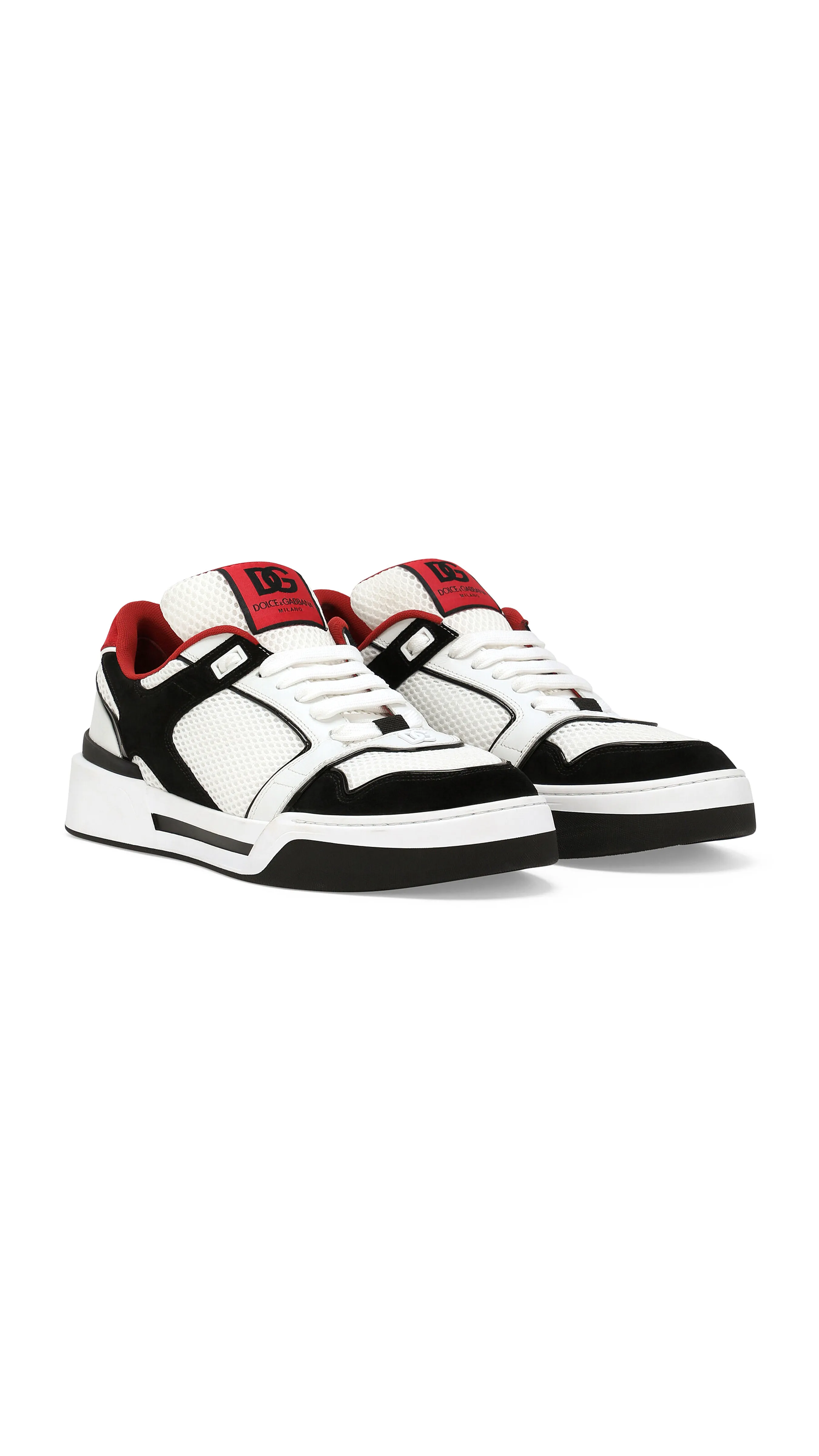 Mixed-Material New Roma Sneakers - White/Black/Red