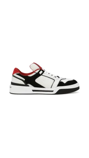 Mixed-Material New Roma Sneakers - White/Black/Red