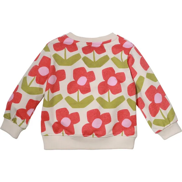 Mon Coeur Flower Print Ribbed Neck Drop Shoulder Sweatshirt, Blue