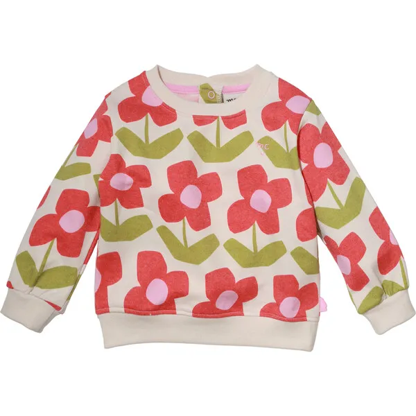 Mon Coeur Flower Print Ribbed Neck Drop Shoulder Sweatshirt, Blue