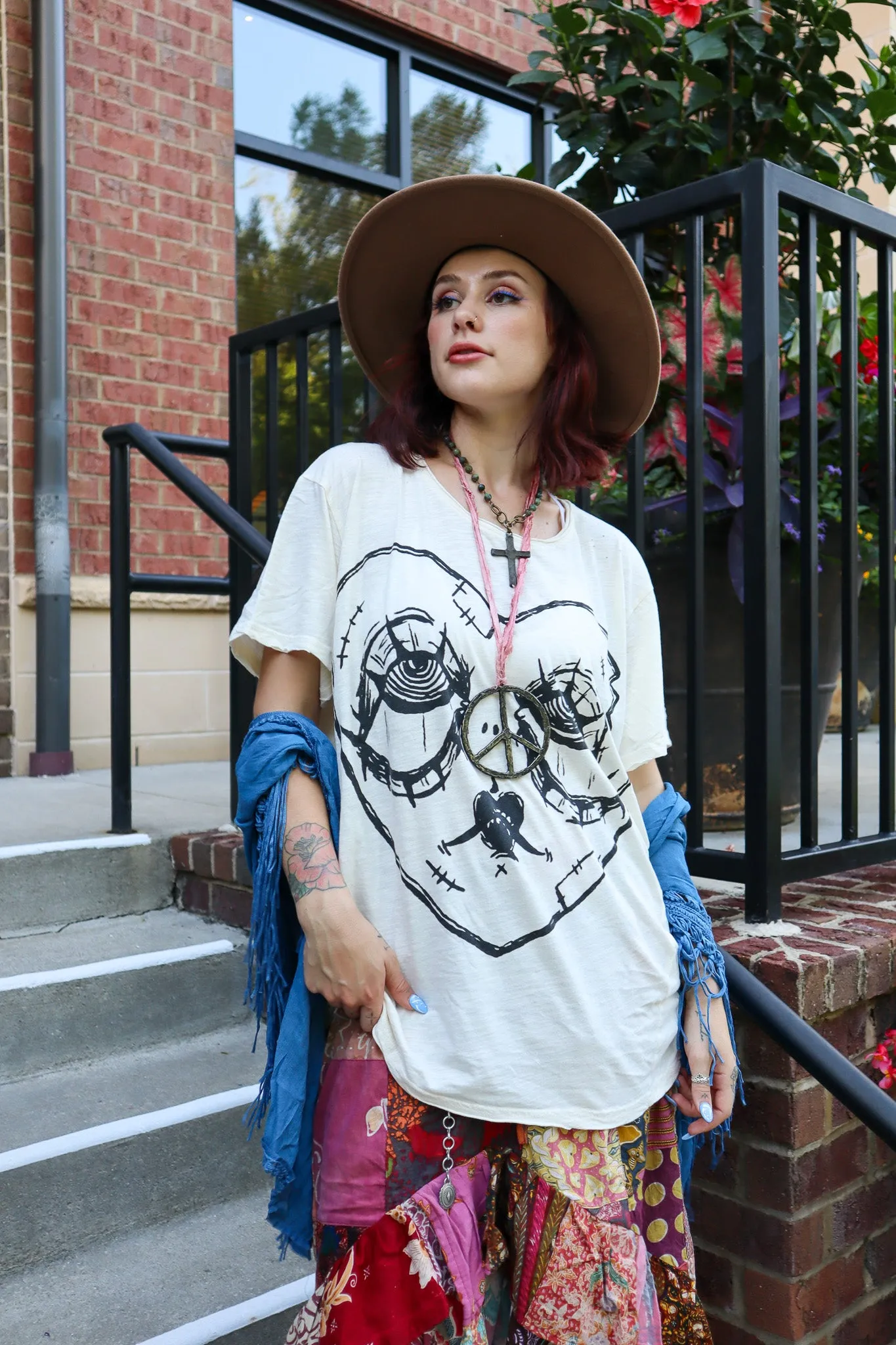 Moon Dance Distressed Cotton Tee Top in Broken Hearted