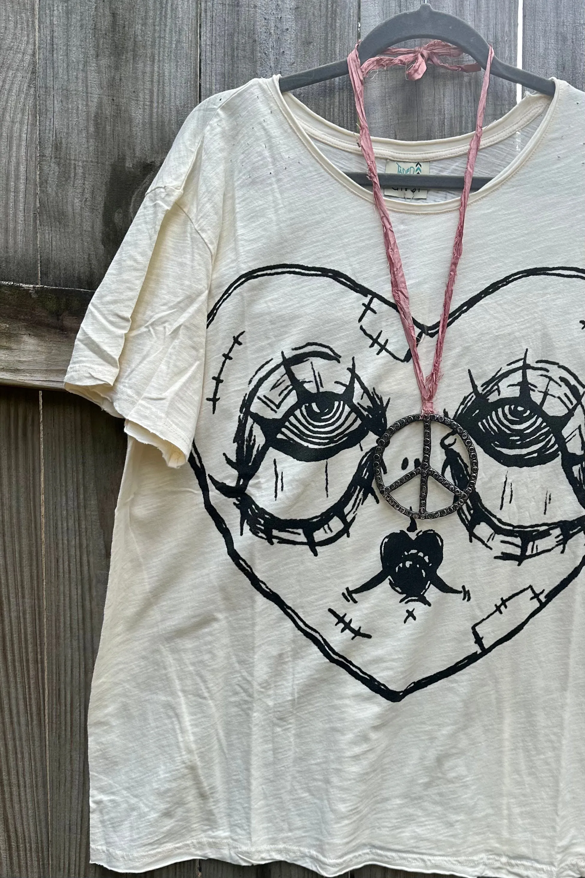 Moon Dance Distressed Cotton Tee Top in Broken Hearted