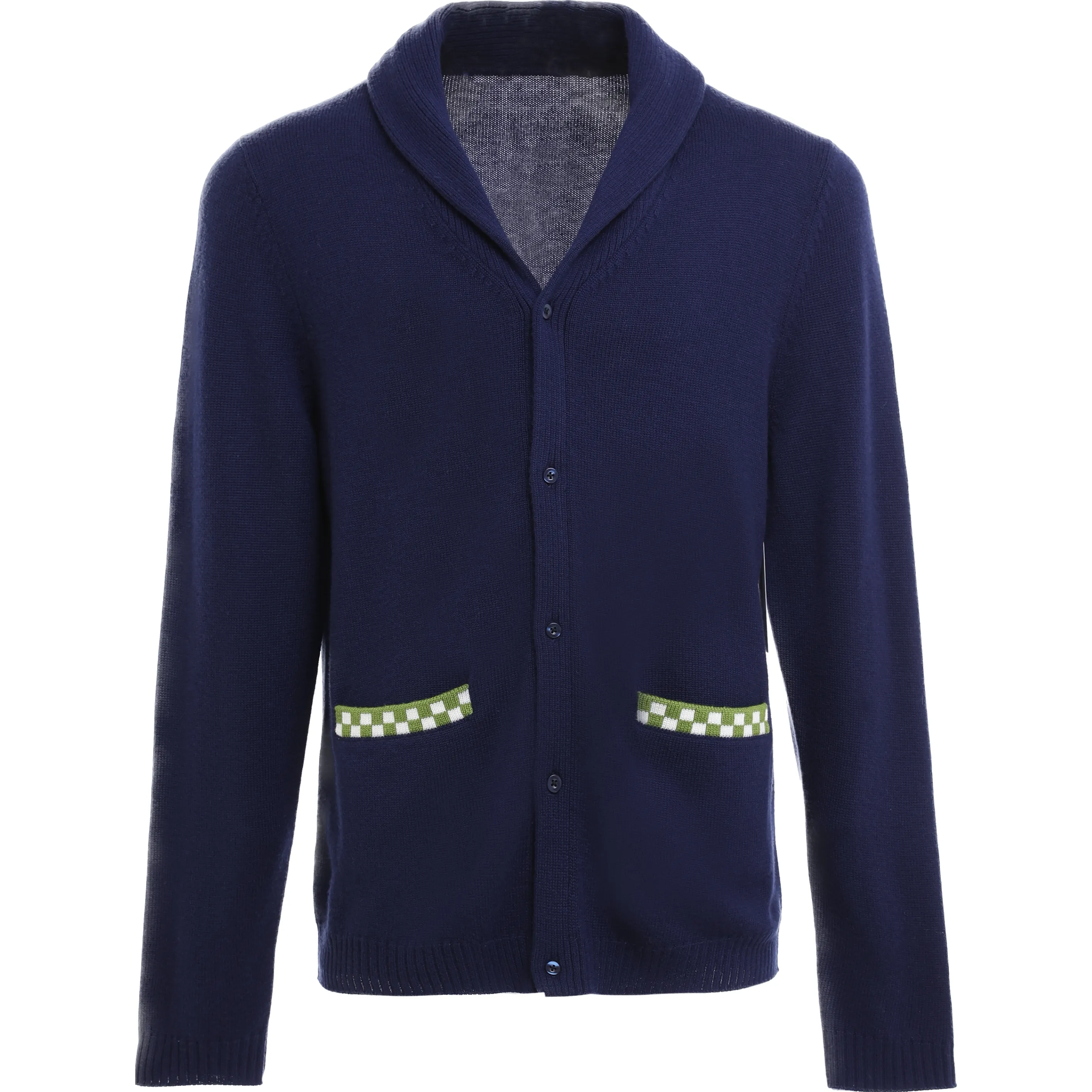 Navy Blue and Green Merino Cardigan