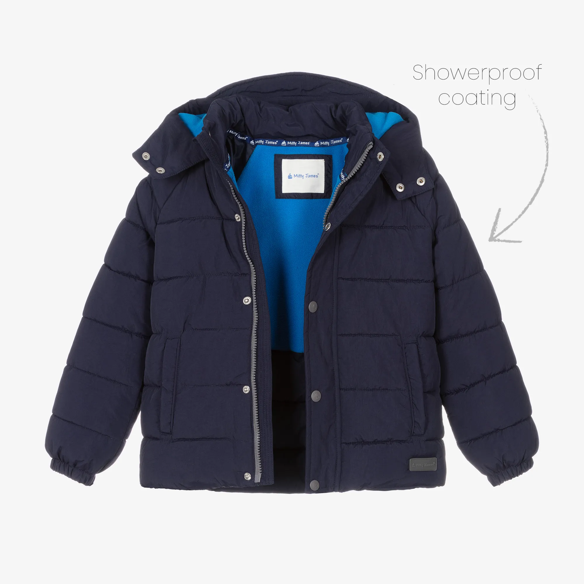 Navy Blue Showerproof Puffer Coat