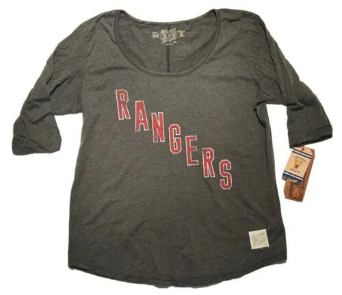 New York Rangers Retro Brand Women Gray 3/4 Sleeve Scoop Boyfriend T-Shirt