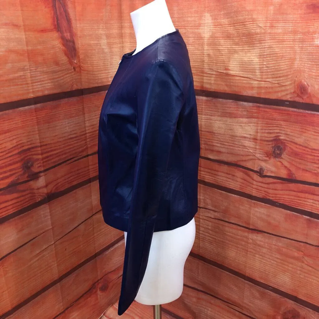 NEWPORT NEWS ROYAL BLUE LEATHER ZIP FRONT JACKET SIZE 8 TC3