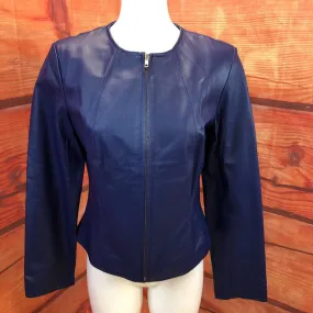 NEWPORT NEWS ROYAL BLUE LEATHER ZIP FRONT JACKET SIZE 8 TC3