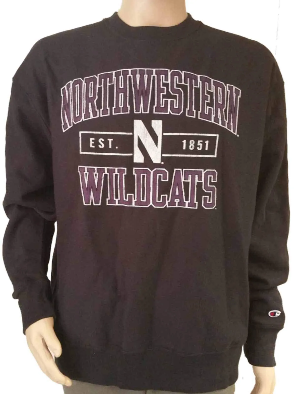 Northwestern Wildcats Champion Black Long Sleeve Crew Pullover Sweatshirt (L)