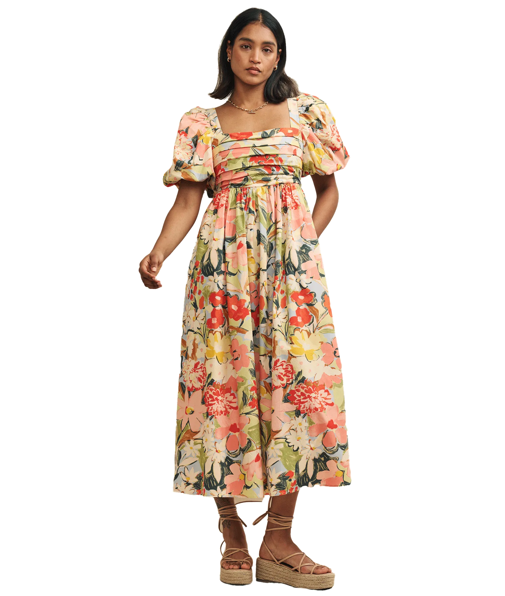 Pastel Floral Nova Smock Midi Dress - Multi