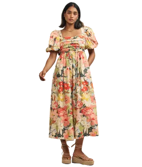 Pastel Floral Nova Smock Midi Dress - Multi