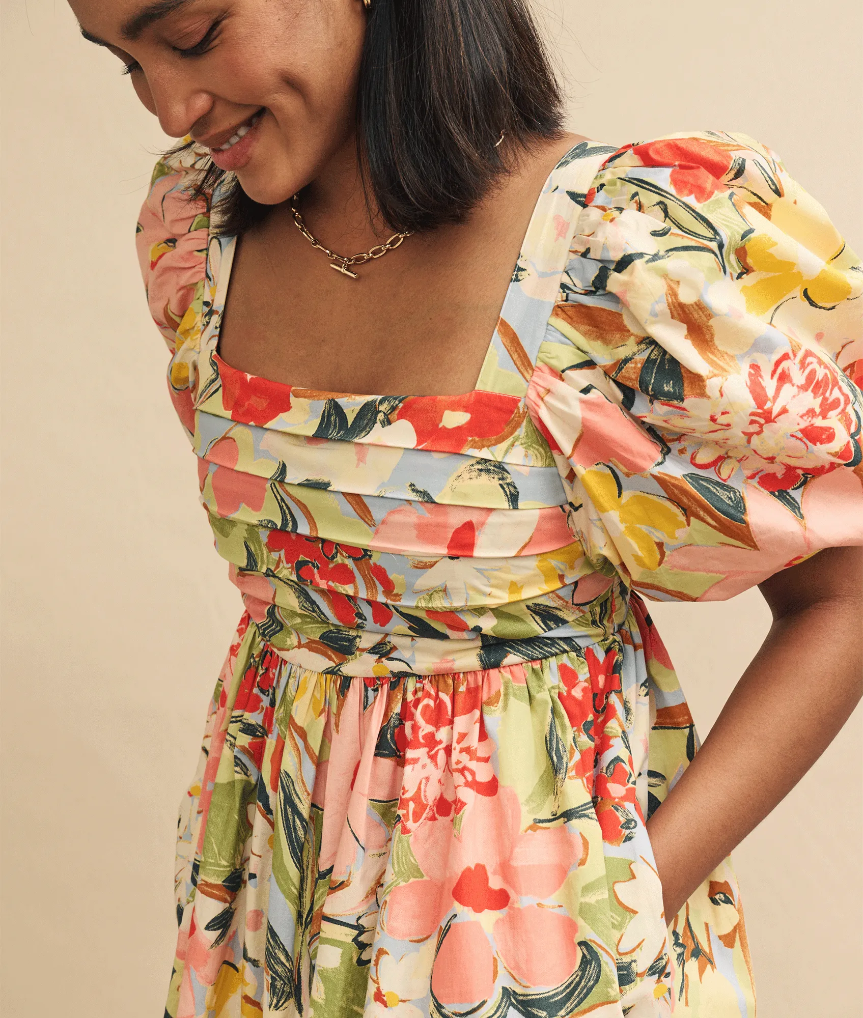 Pastel Floral Nova Smock Midi Dress - Multi