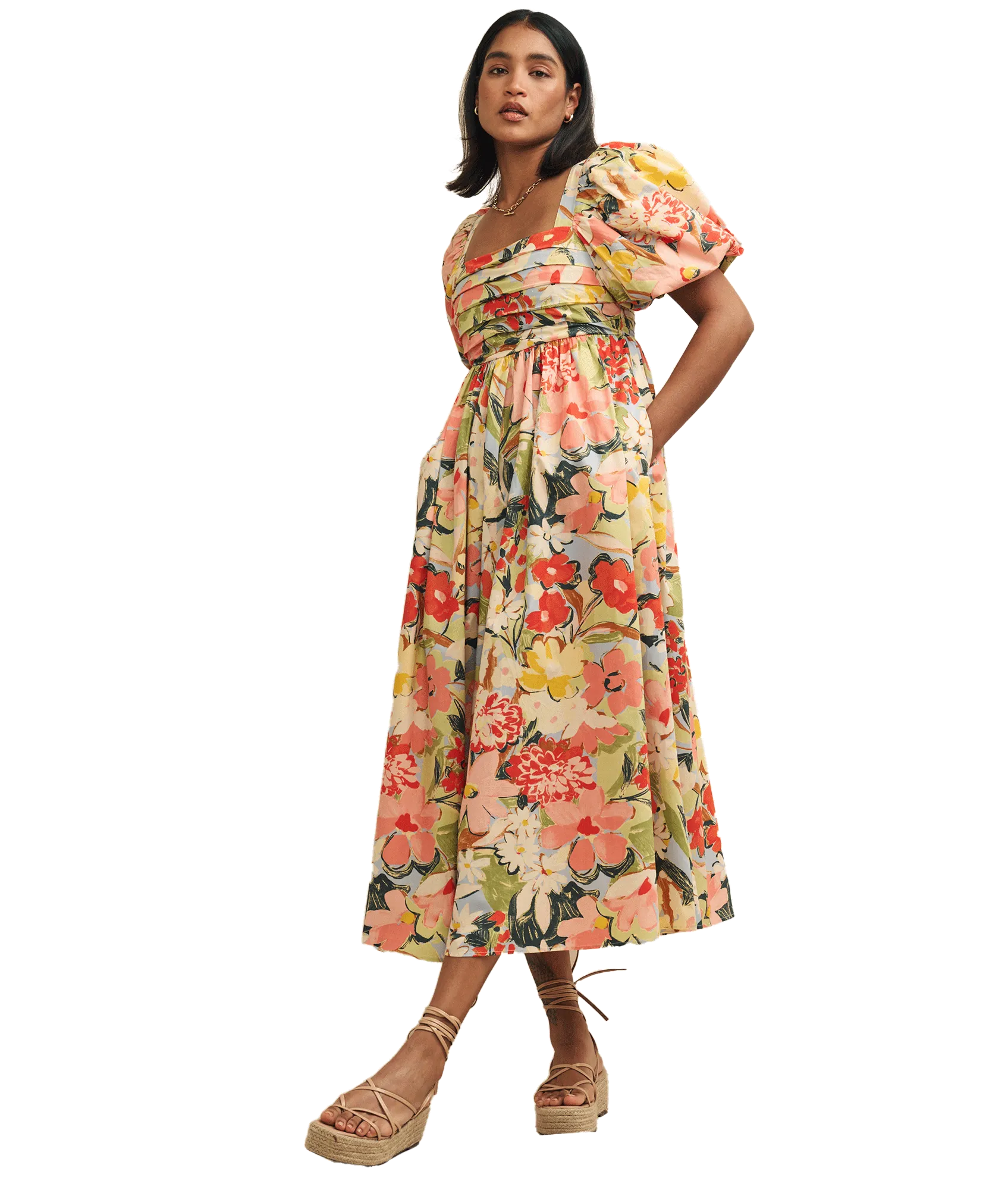 Pastel Floral Nova Smock Midi Dress - Multi