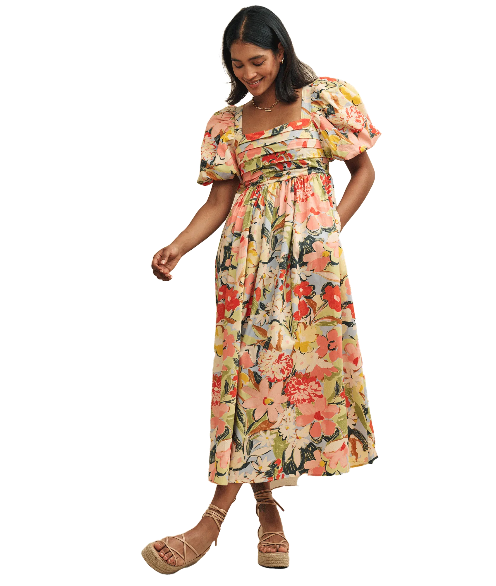 Pastel Floral Nova Smock Midi Dress - Multi