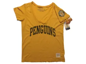 Pittsburgh Penguins Retro Brand WOMEN Gold Short Sleeve V-Neck T-Shirt