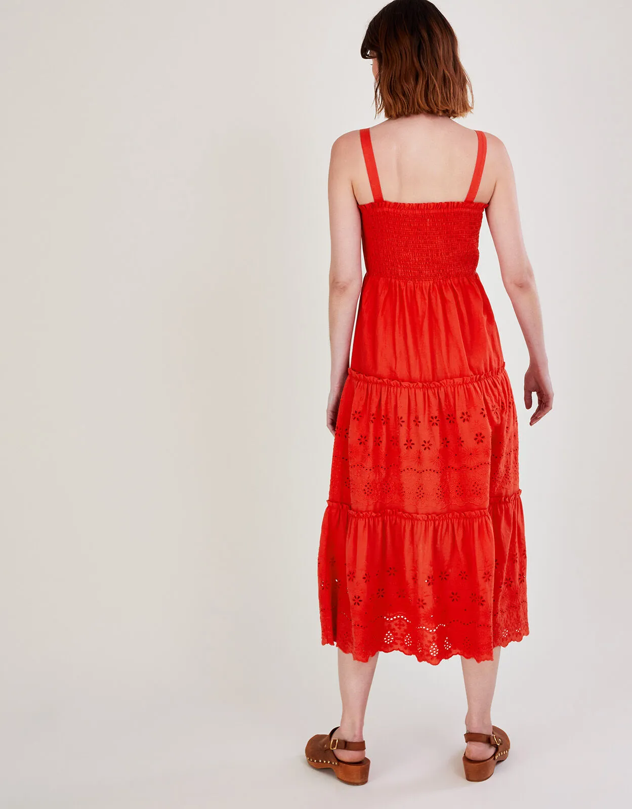 Plain Schiffli Wide Strap Sun Dress  Red