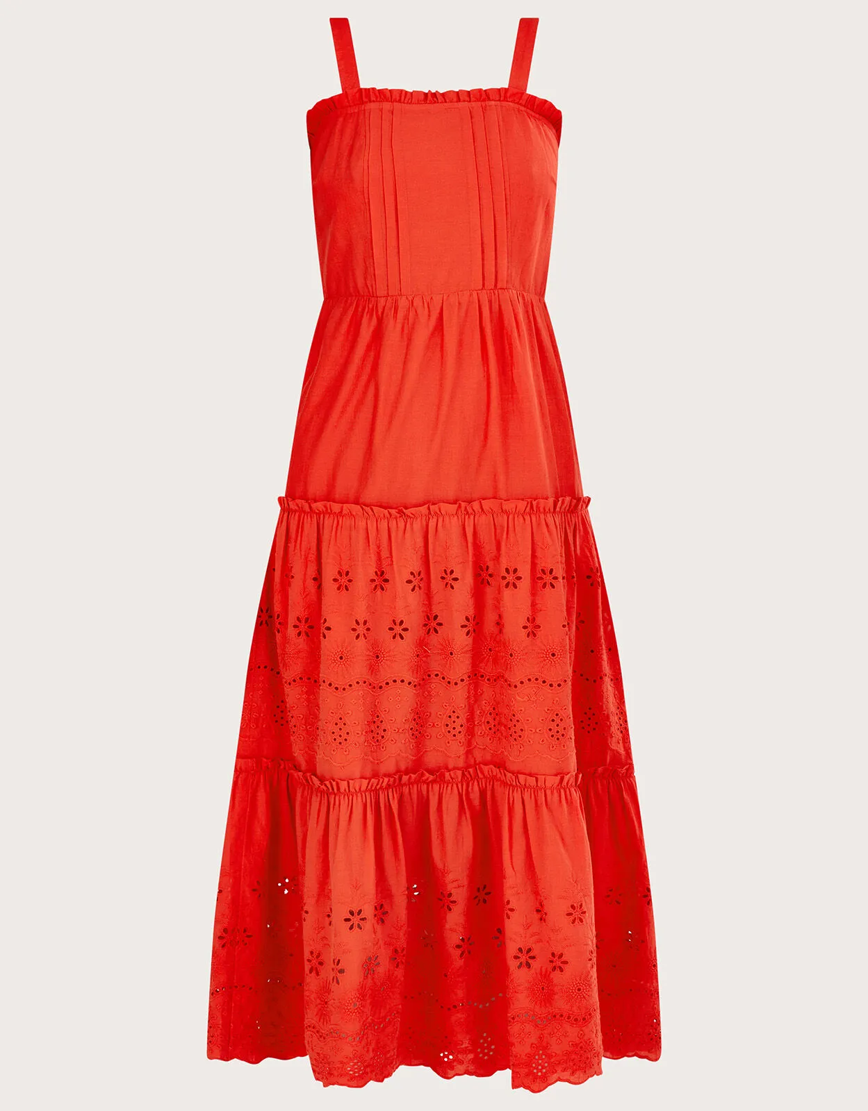 Plain Schiffli Wide Strap Sun Dress  Red