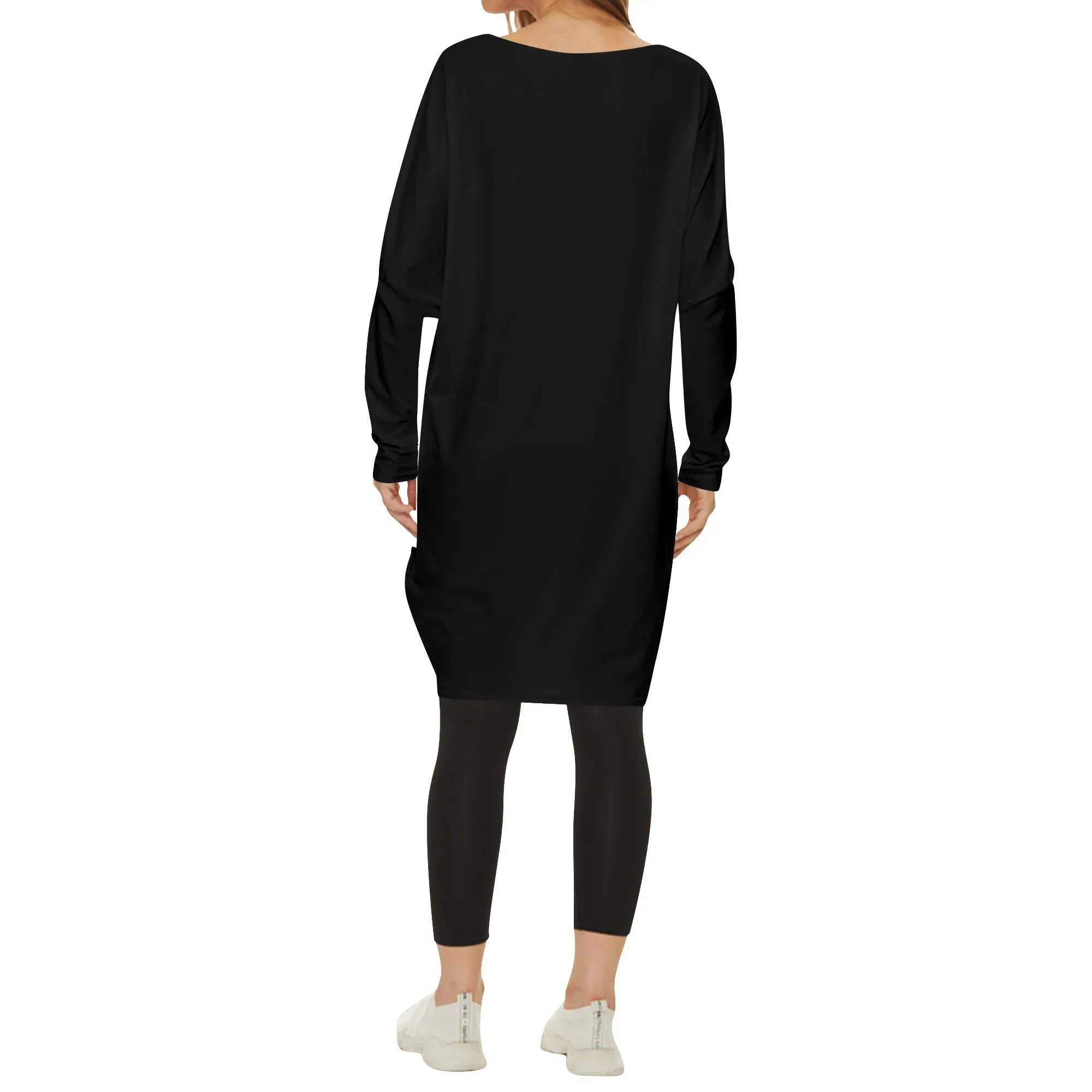 Plus Size BLUEPINKWHITE Hashtag Black Casual Long-Sleeved Wrap-Over Smock Dress