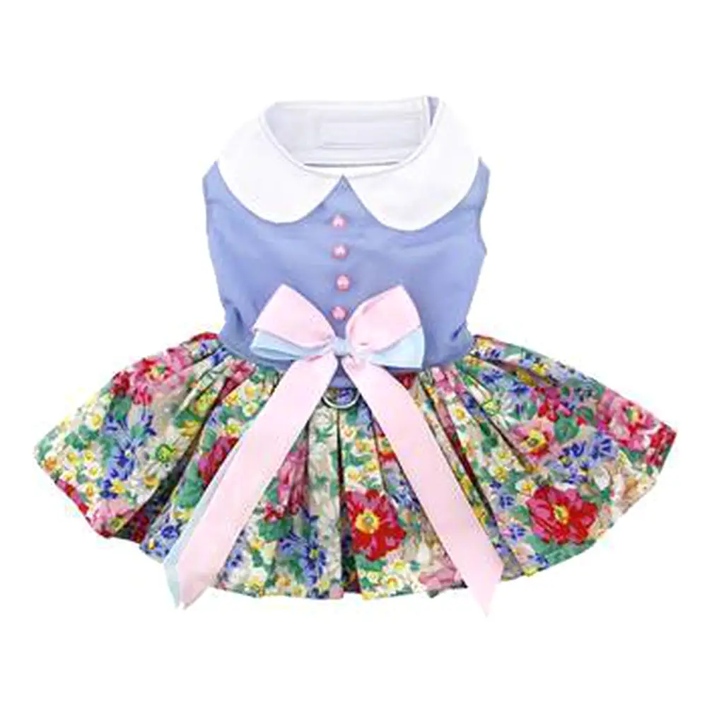 Powder Blue and Pearls Floral Dog Harness Dress