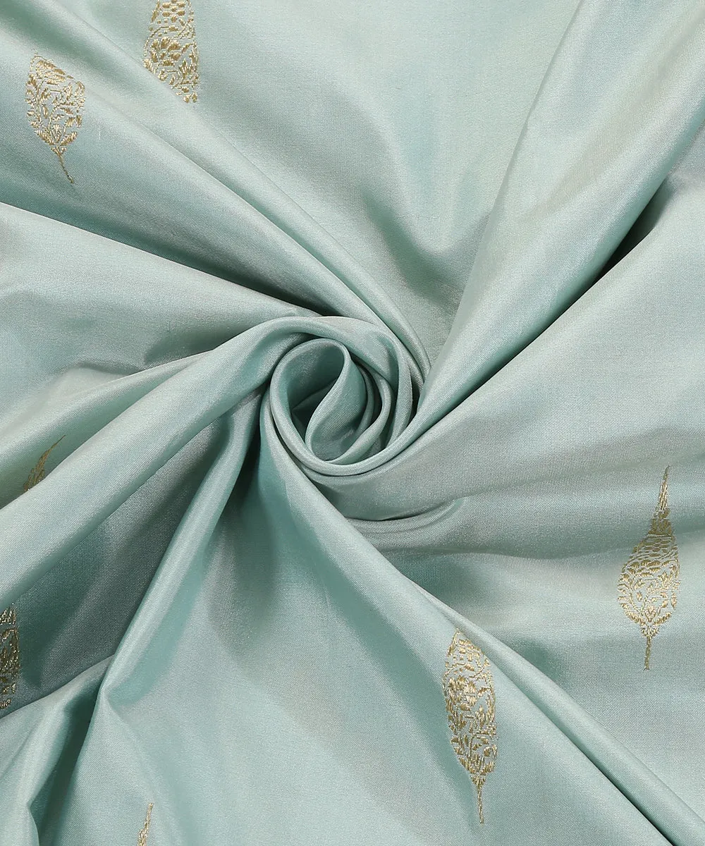 Powder Blue Handloom Pure Katan Silk Banarasi Dupatta With Scalloped Border