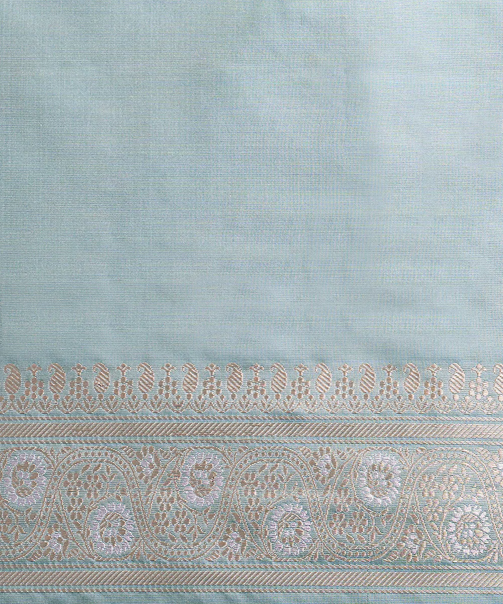 Powder Blue Handloom Pure Katan Silk Banarasi Saree With Aada Jaal