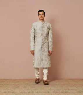 Powder blue rawsilk jahaan pearl embroidered Sherwani Set