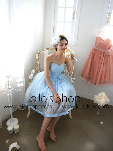 Powder Blue Strapless Vintage Style Bridesmaid Dress Semi Formal Dress BM104