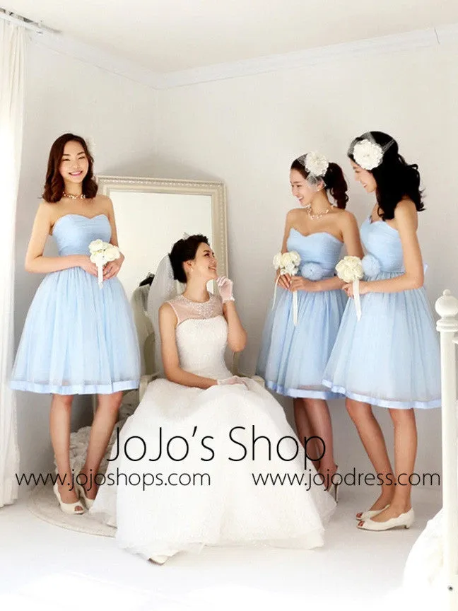 Powder Blue Strapless Vintage Style Bridesmaid Dress Semi Formal Dress BM104