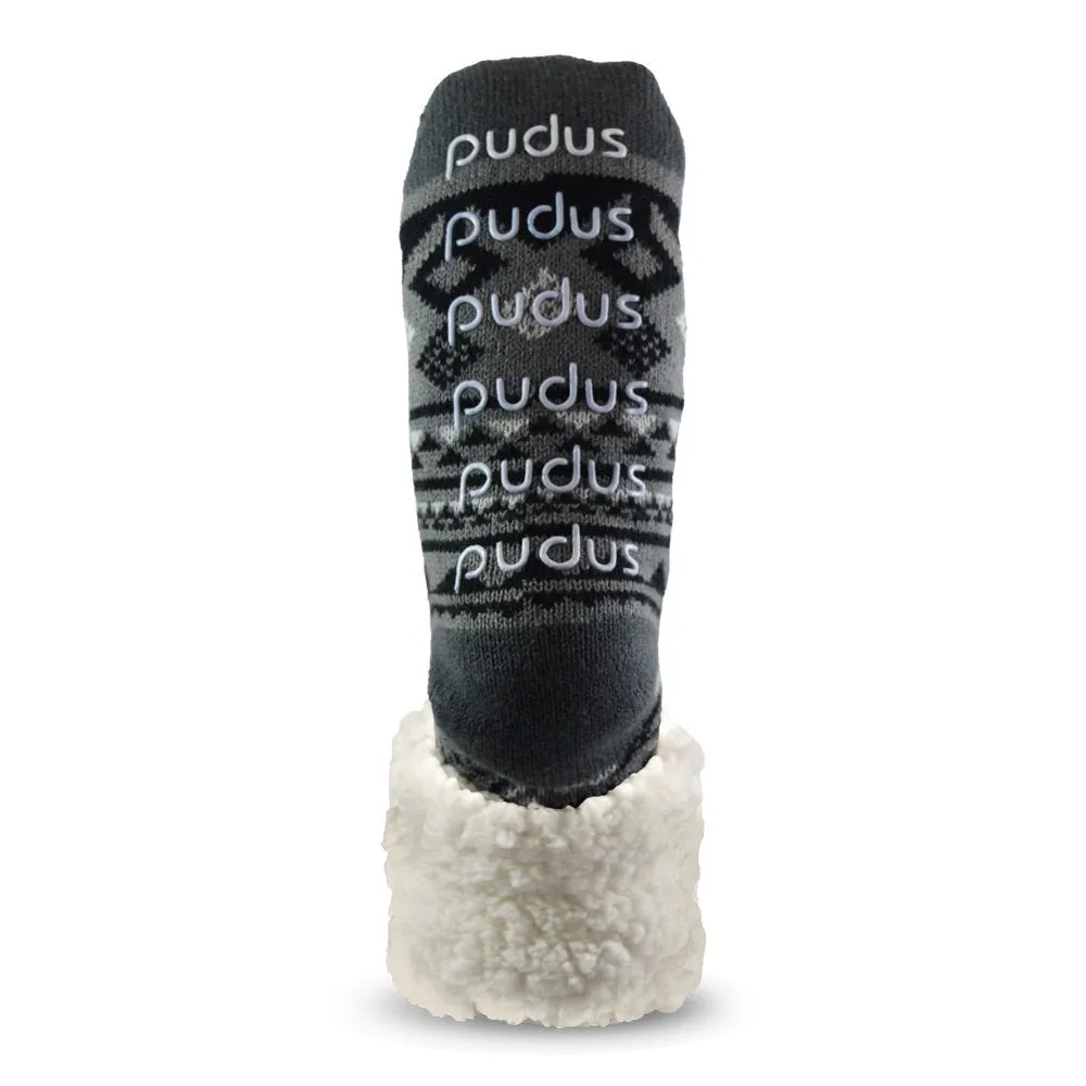 Pudus Cozy Winter Slipper Socks Women & Men w Non-Slip Grippers Faux Fur Sherpa