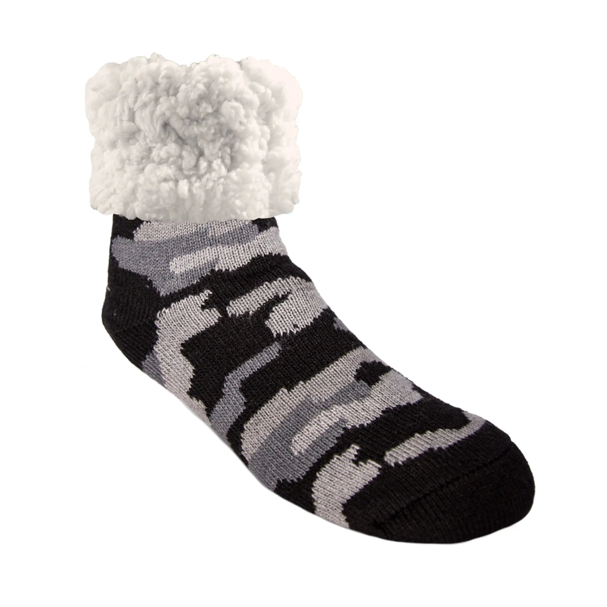 Pudus Recycled Cozy Fall Winter Holiday Patterns Slipper Socks Women & Men w Non-Slip Grippers Faux Fur Sherpa