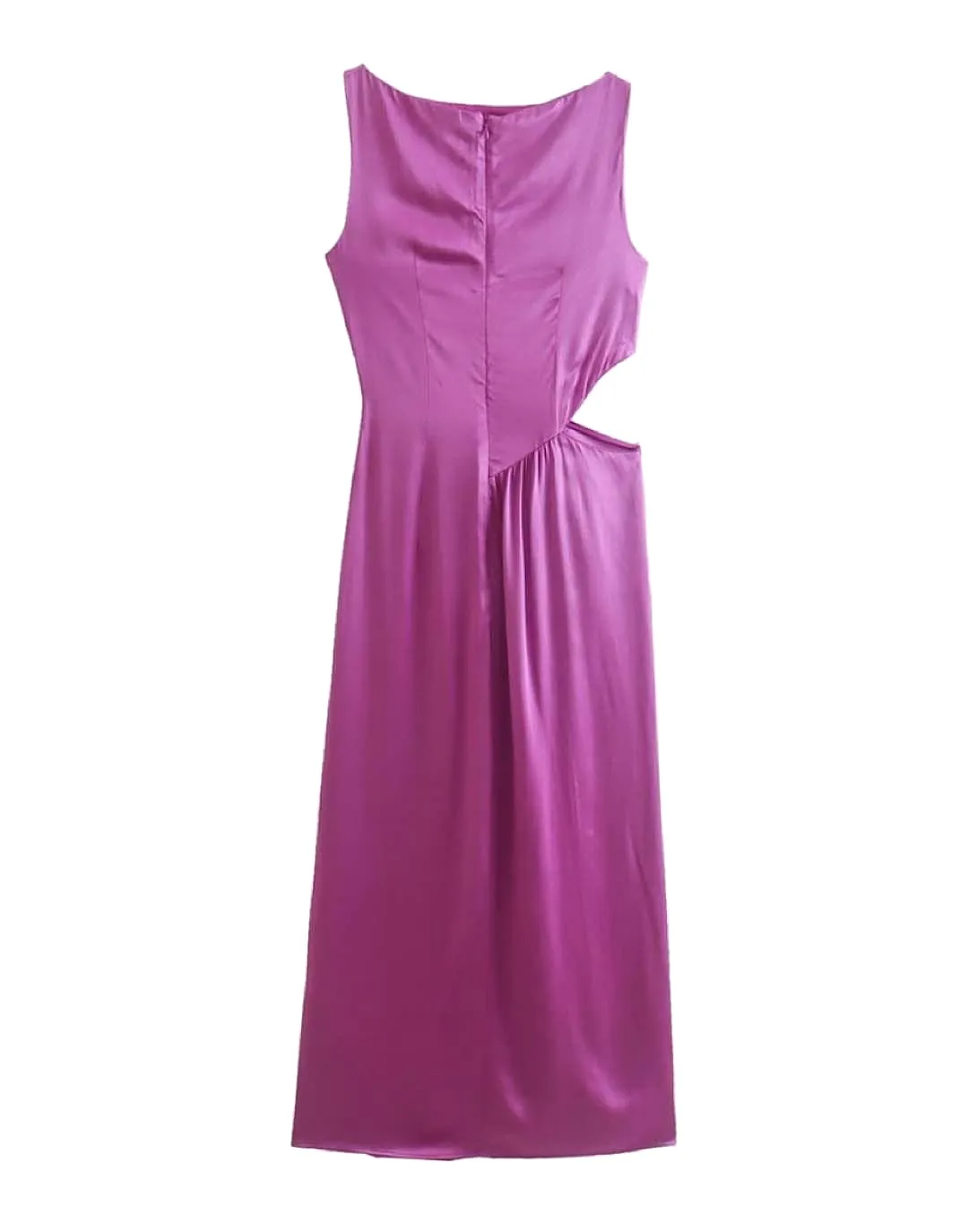 Purple Satin Cut Out Midi Dress