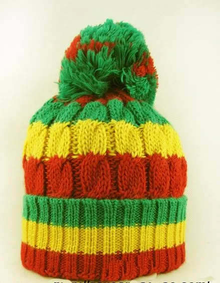 Rasta Bobble Beanie Winter Hat for Men or Women with Red Green Gold&