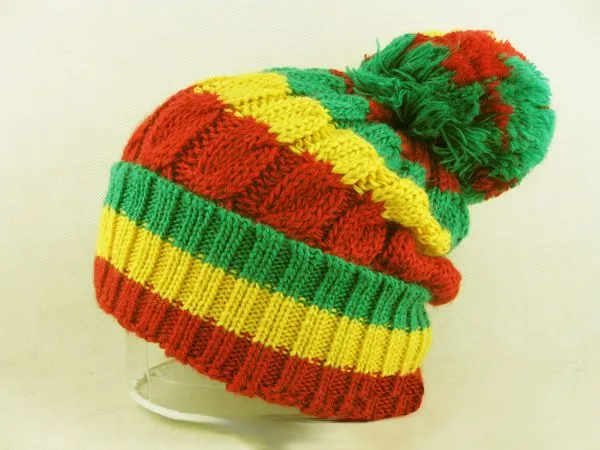 Rasta Bobble Beanie Winter Hat for Men or Women with Red Green Gold&