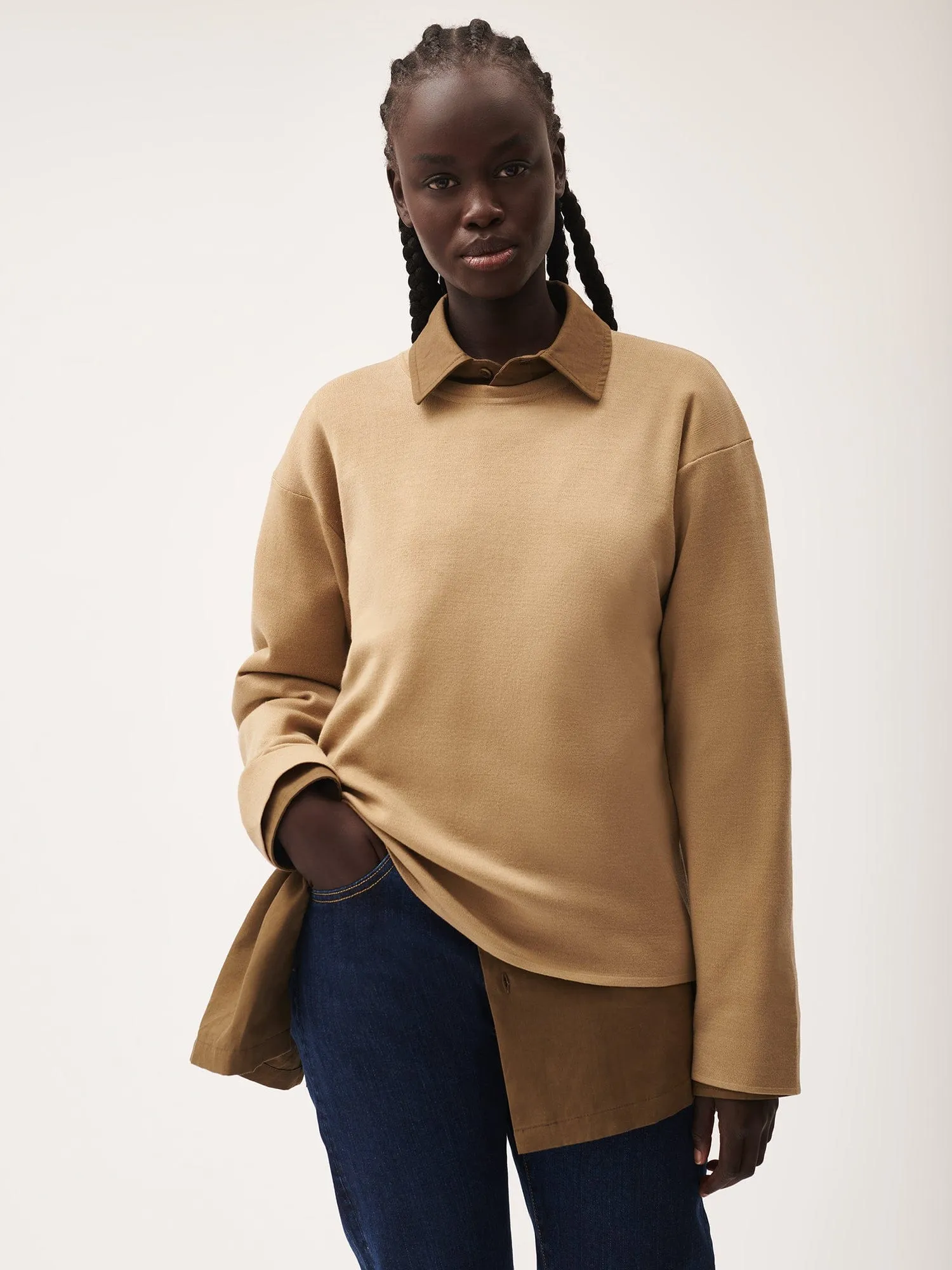 Regenerative Merino Wool Sweater—camel