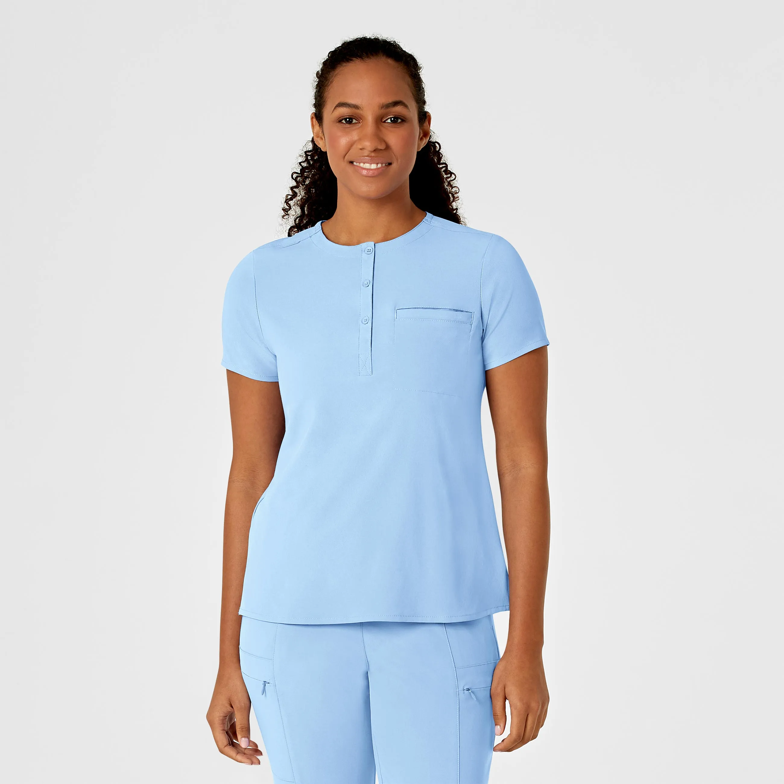 RENEW Women's Mandarin Collar Tuck-In Scrub Top - Powder Blue