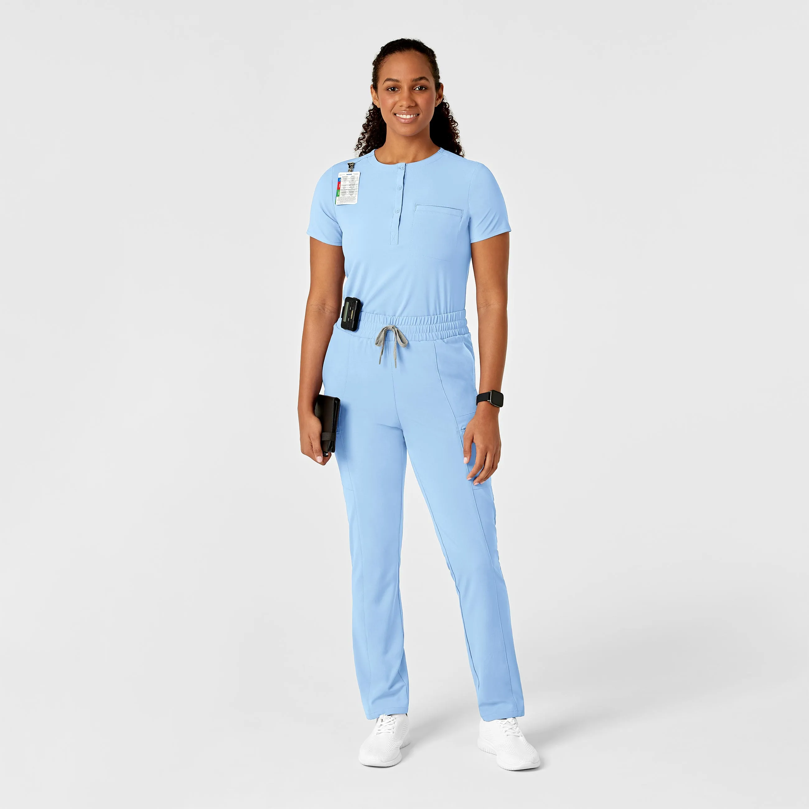 RENEW Women's Mandarin Collar Tuck-In Scrub Top - Powder Blue