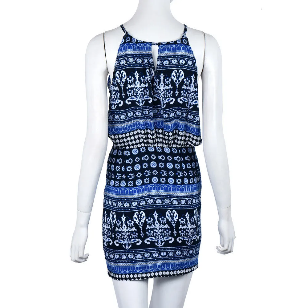 Retro Short dress Vestido de festa Style Women Sleeveless Printed Beach Short Strap Bandage Mini Dress Sundress Feida