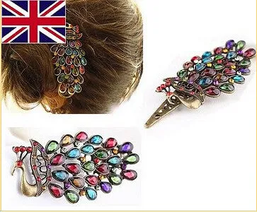 Retro Women Hairwear Peacock Pattern Colorful Crystal Hairpins Women Hair Jewelry Girls SM6